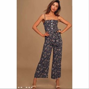 Lola Jasper Navy Blue Floral Smocked Jumpsuit
